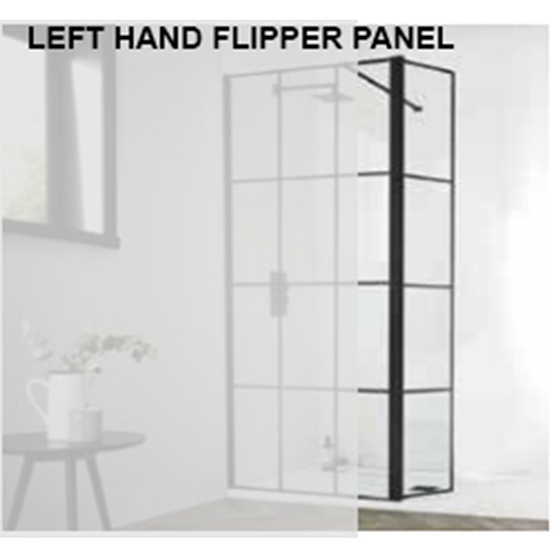 Aquadart Wetroom 8 Matt Black Flipper Panel Matrix Glass - 300mm Left Hand