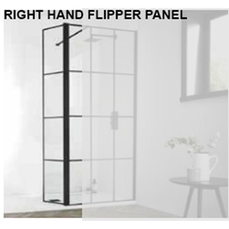 Aquadart Wetroom 8 Matt Black Flipper Panel Matrix Glass - 300mm Right Hand