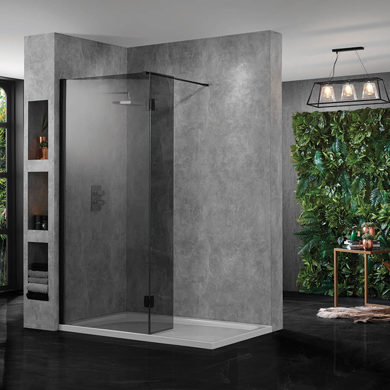 Aquadart Wetroom 10 Matt Black Walk-In Shower Smoked Glass Panel - 800mm