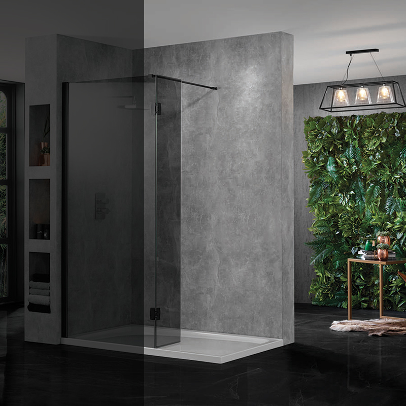 Aquadart Wetroom 10 Matt Black Smoked Glass Return Panel - 300mm
