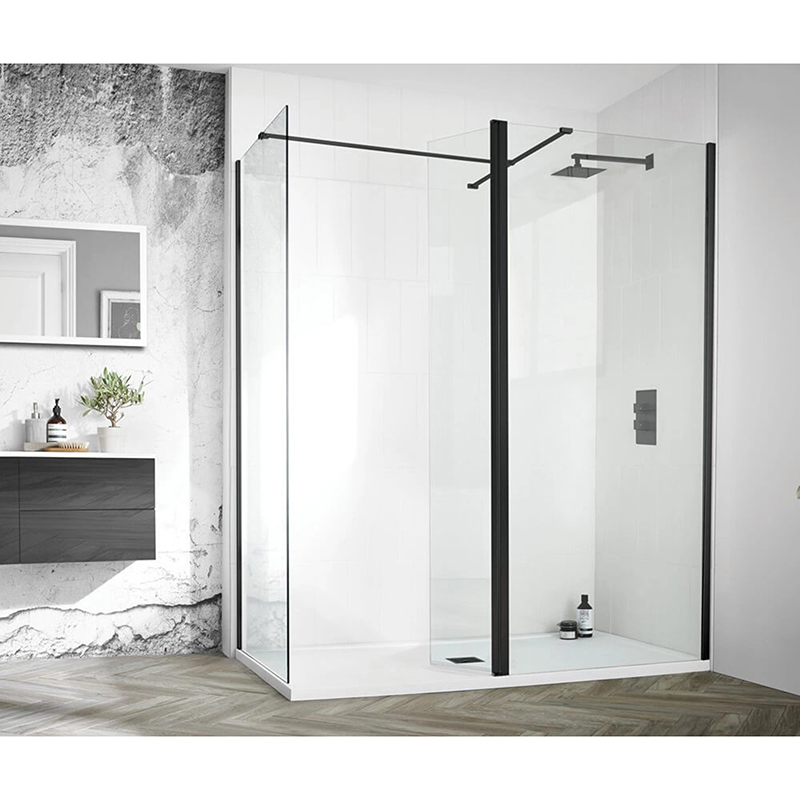 Aquadart Wetroom 8 Matt Black Walk-In Shower Clear Glass Panel - 800mm