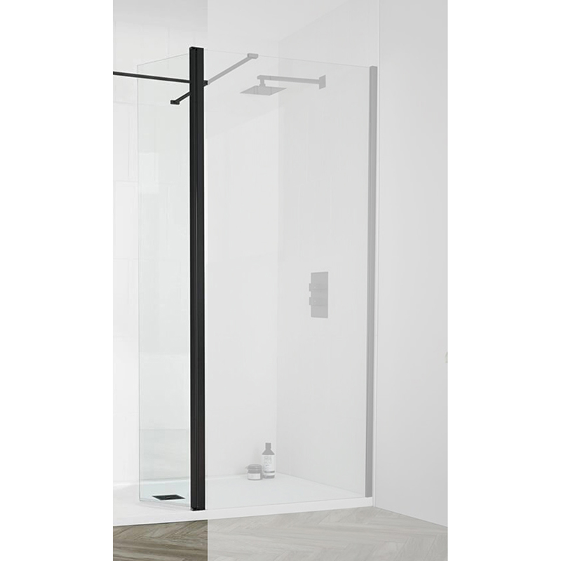 Aquadart Wetroom 8 Matt Black Flipper Panel Clear Glass - 300mm