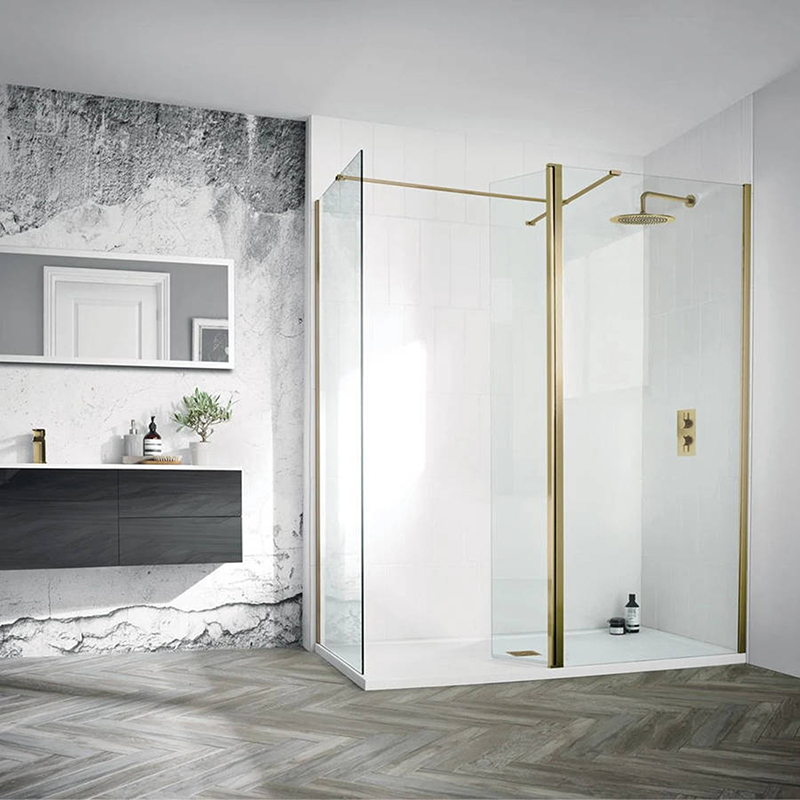 Aquadart Wetroom 8 Brushed Brass Walk-In Shower Clear Glass Panel - 1100mm