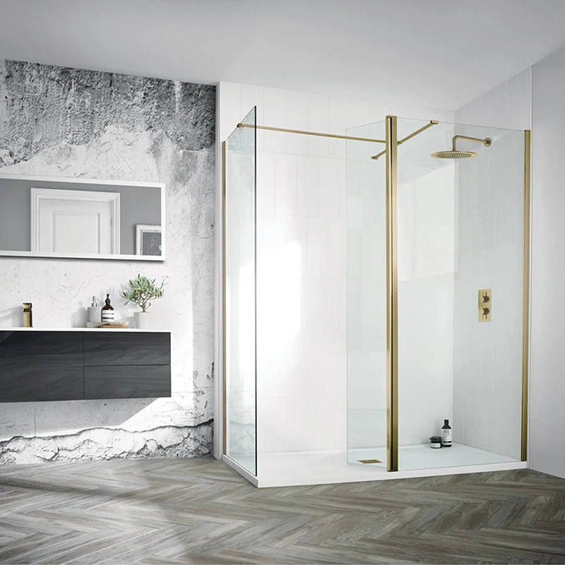 Aquadart Wetroom 8 Brushed Brass Walk-In Shower Clear Glass Panel - 1000mm