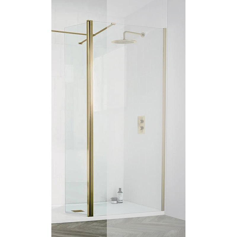Aquadart Wetroom 8 Brushed Brass Flipper Panel Clear Glass - 300mm