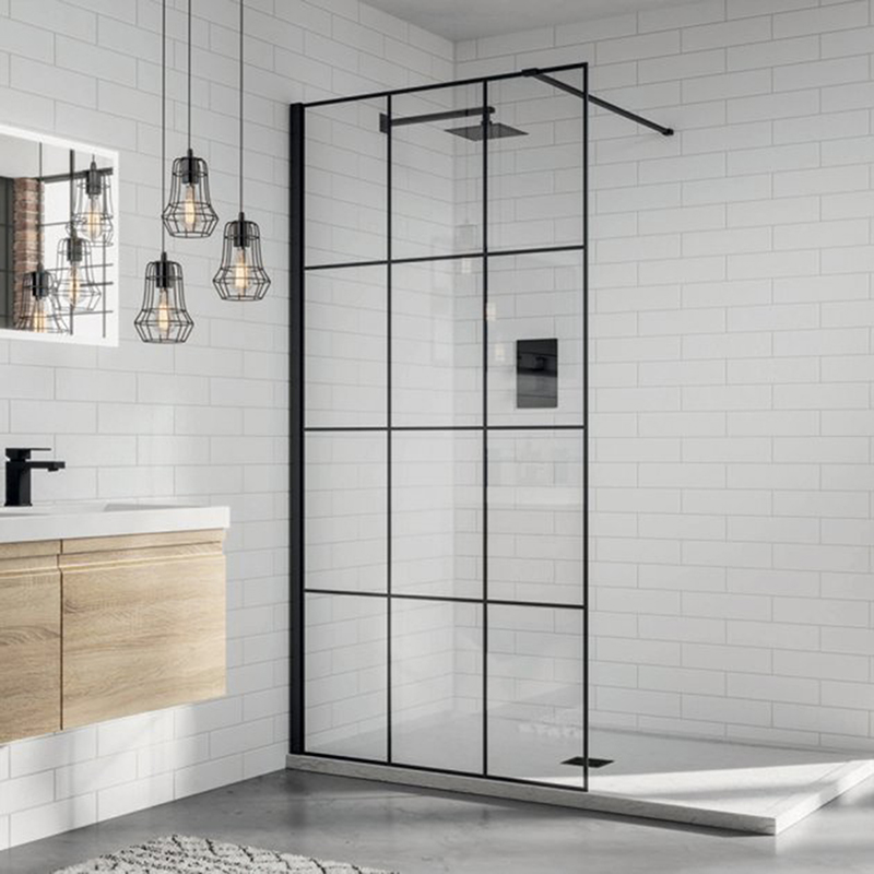 Aquadart Wetroom 8 Matt Black Walk-In Shower Matrix Glass Panel - 1000mm