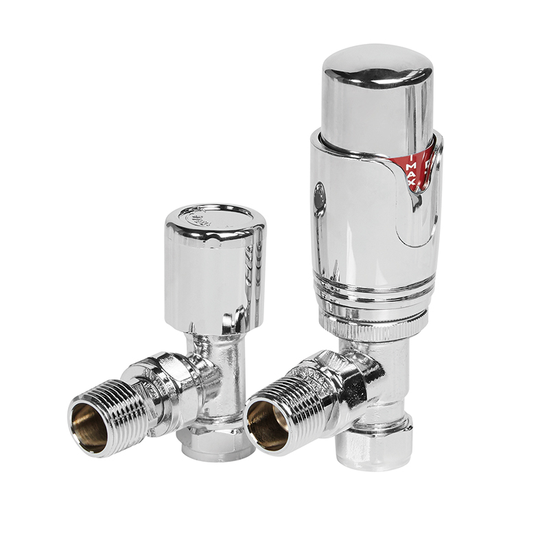 Thermostatic Radiator Valve Pack (pair) Angled - Chrome