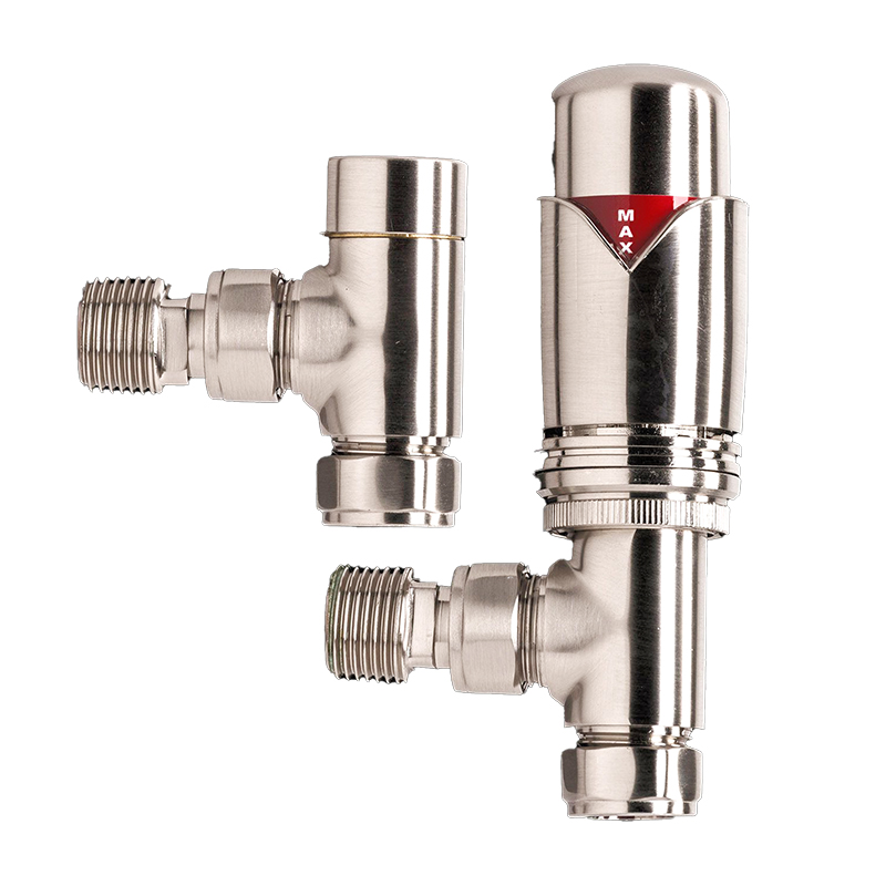 Thermostatic Radiator Valve Pack (pair) Angled - Brushed Nickel