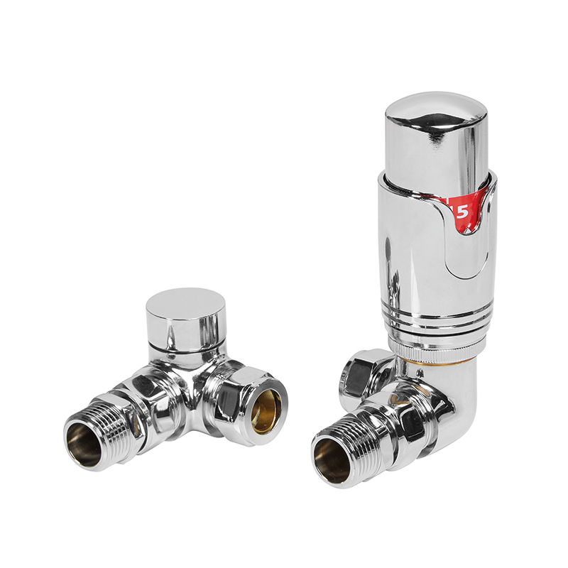 Thermostatic Radiator Valve Pack (pair) Corner - Chrome