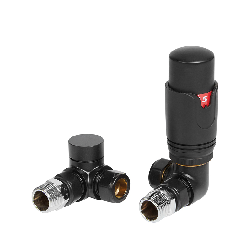 Thermostatic Radiator Valve Pack (pair) Corner - Black