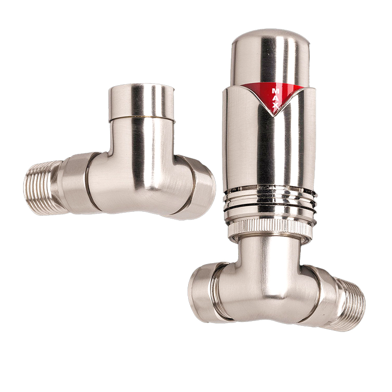 Thermostatic Radiator Valve Pack (pair) Corner - Brushed Nickel