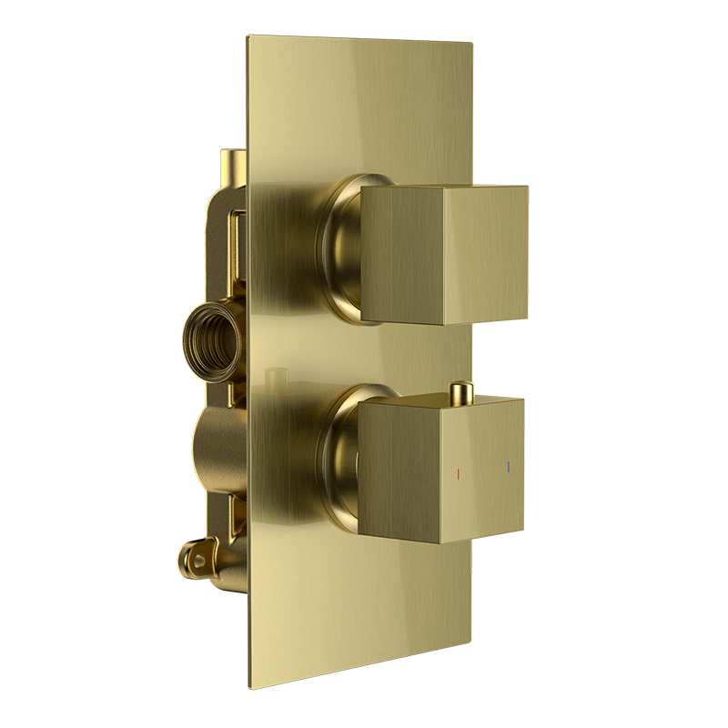 Bedgebury Square Single Outlet - Two Controls - Concealed Thermostatic Valve - Brushed Brass