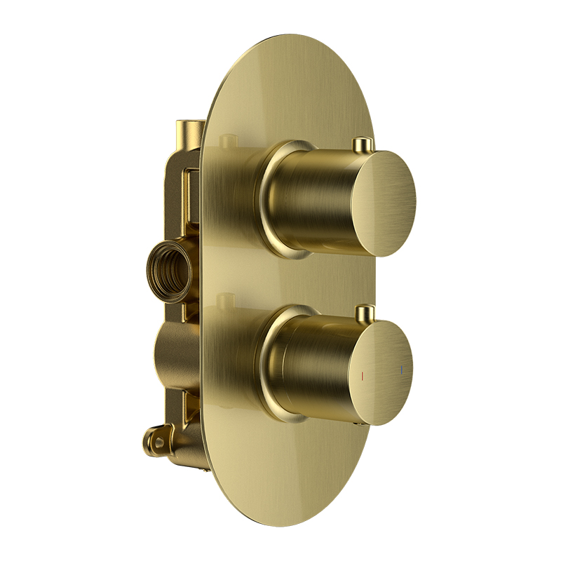 Bewl Single Outlet - Two Controls - Concealed Thermostatic Valve - Brushed Brass