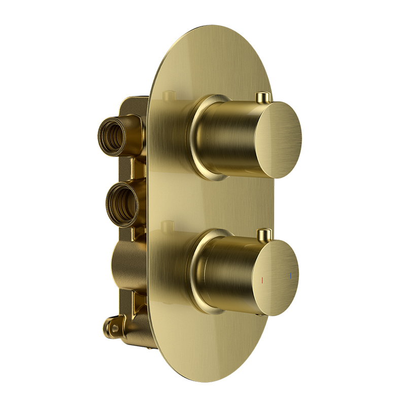 Bewl Double Outlet - Two Controls - Concealed Thermostatic Valve - Brushed Brass