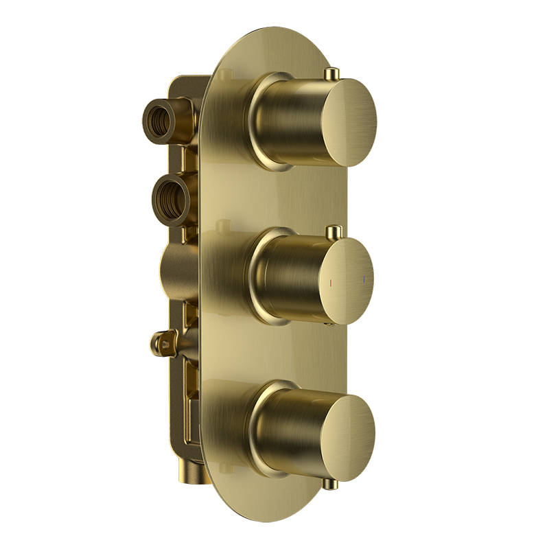Bewl Triple Outlet - Three Controls - Concealed Thermostatic Valve - Brushed Brass
