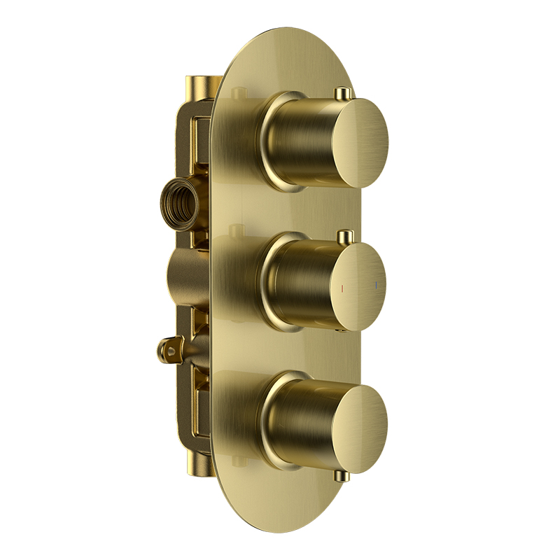 Bewl Double Outlet - Three Controls - Concealed Thermostatic Valve - Brushed Brass