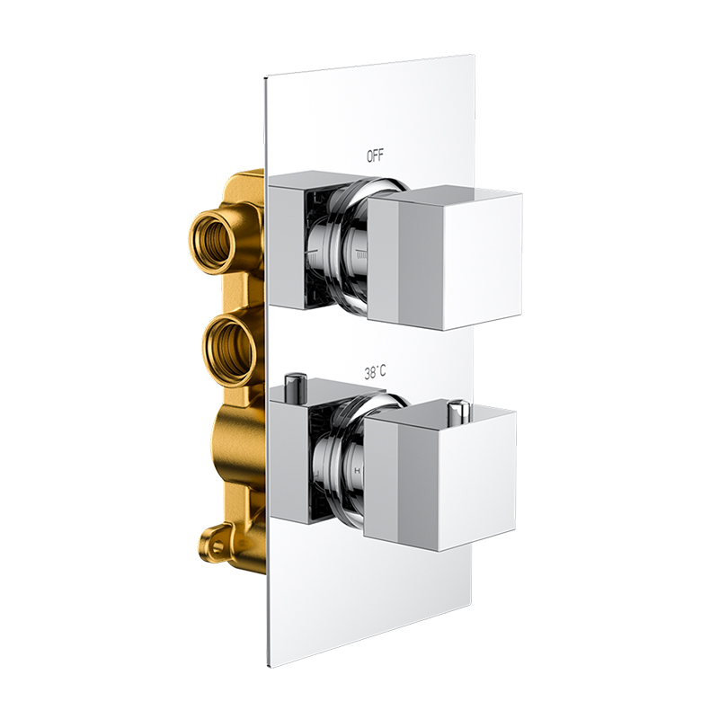 Bedgebury Square Double Outlet - Two Controls - Concealed Thermostatic Valve - Chrome