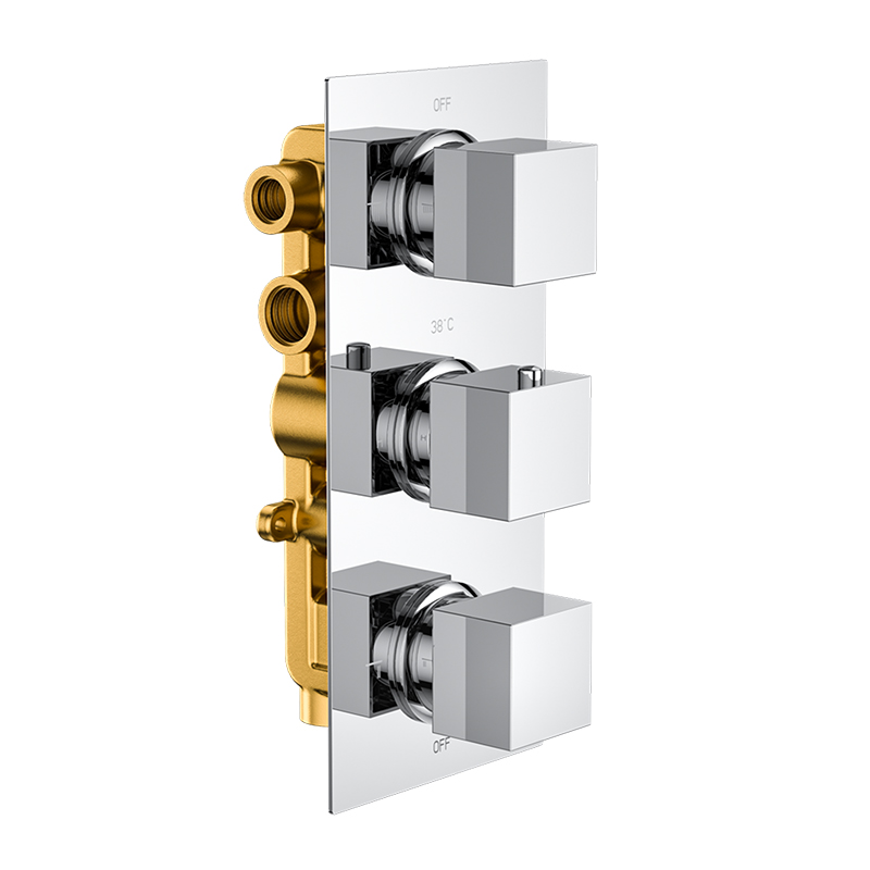 Bedgebury Square Triple Outlet - Three Controls - Concealed Thermostatic Valve - Chrome
