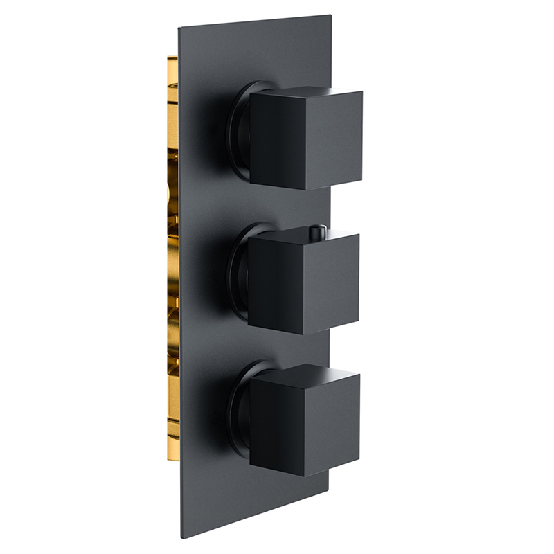 Bedgebury Square Triple Outlet - Three Controls - Concealed Thermostatic Valve - Matt Black