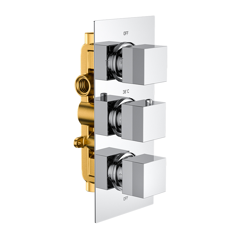 Bedgebury Square Double Outlet - Three Controls - Concealed Thermostatic Valve - Chrome