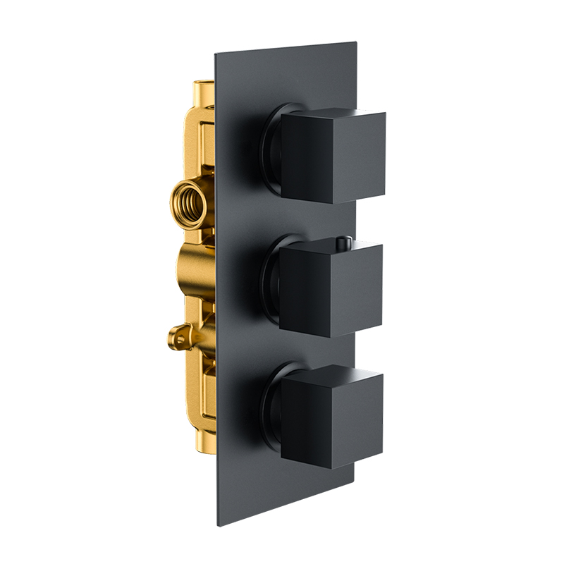 Bedgebury Square Double Outlet - Three Controls - Concealed Thermostatic Valve - Matt Black