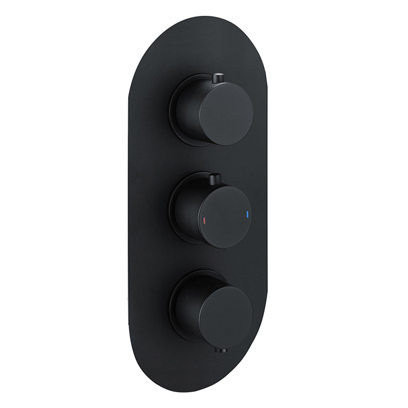 Bewl Double Outlet - Three Controls - Concealed Thermostatic Valve - Matt Black