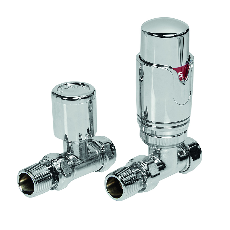 Thermostatic Radiator Valve Pack (pair) Straight - Chrome