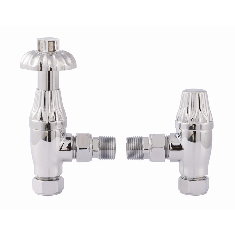Traditional Thermostatic Radiator Valve Pack with LockShield Angled  - Chrome