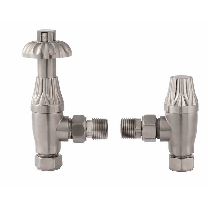 Traditional Thermostatic Radiator Valve Pack with LockShield Angled - Satin Nickel