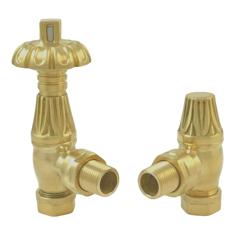 Traditional Thermostatic Radiator Valve Pack with LockShield Angled - Brushed Brass