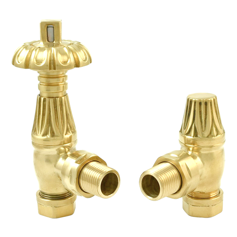 Traditional Thermostatic Radiator Valve Pack with LockShield Angled - Polished Brass