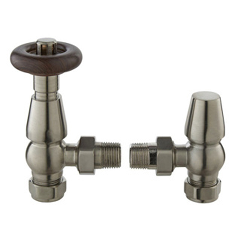 Traditional Thermostatic Radiator Valve Pack Angled (pair) - Satin Nickel