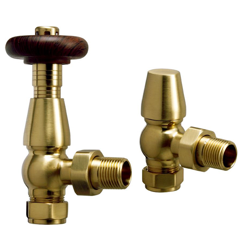 Traditional Thermostatic Radiator Valve Pack Angled (pair) - Brushed Brass