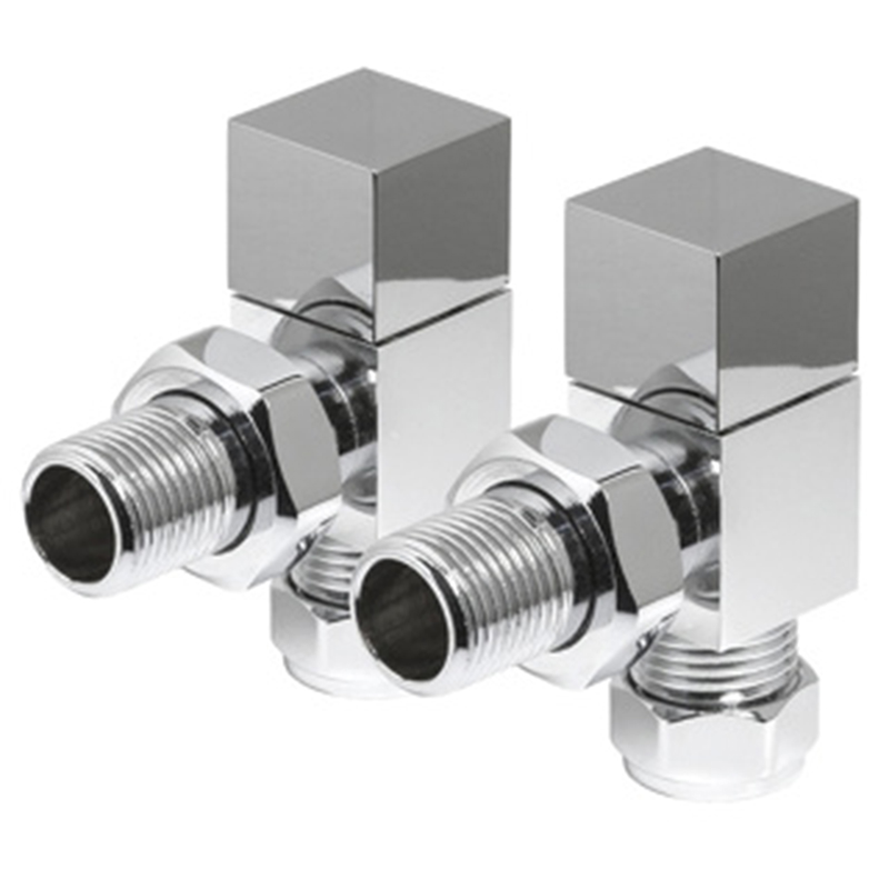 Square Radiator Valve Pack (pair) Angled - Chrome