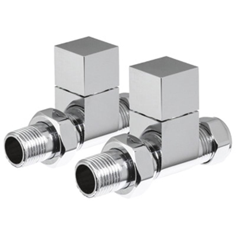 Square Radiator Valve Pack (pair) Straight - Chrome