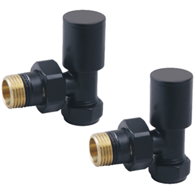 Round Radiator Valve Pack (pair) Angled - Black