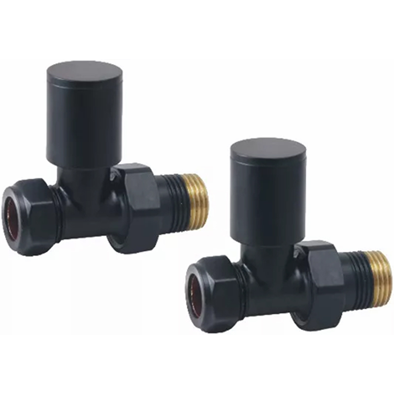 Round Radiator Valve Pack (pair) Straight - Black