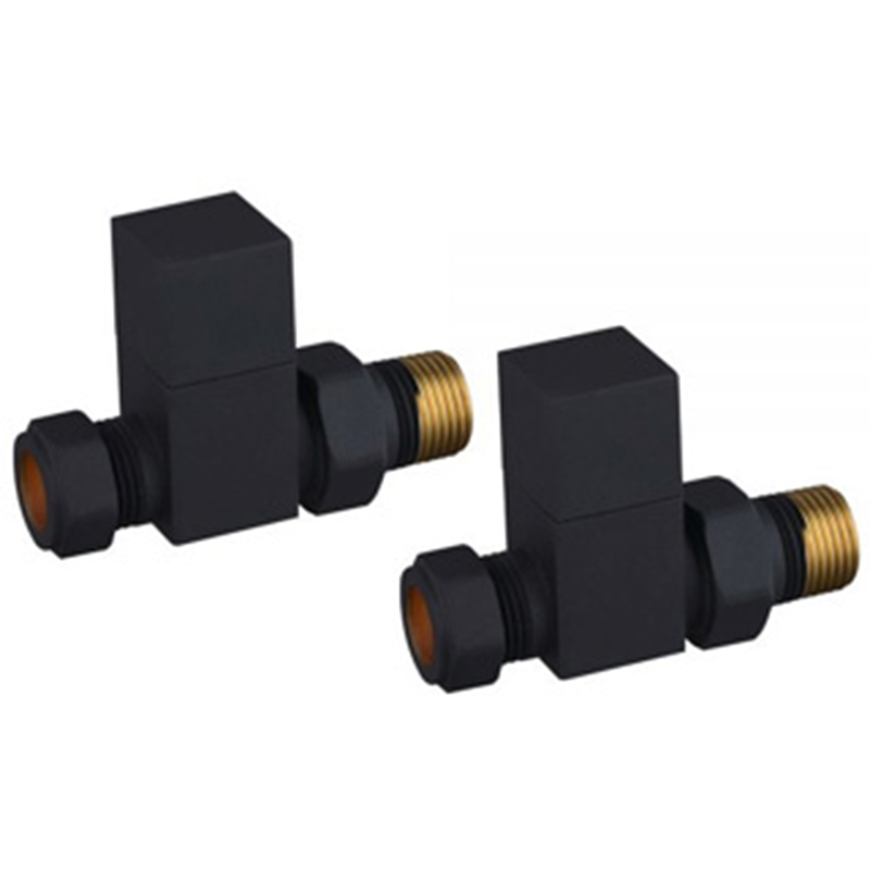 Square Radiator Valve Pack (pair) Straight - Black