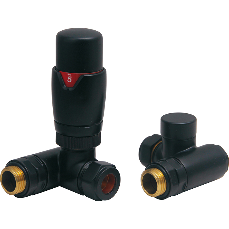 Thermostatic Corner Dual Fuel Radiator Valves - Black