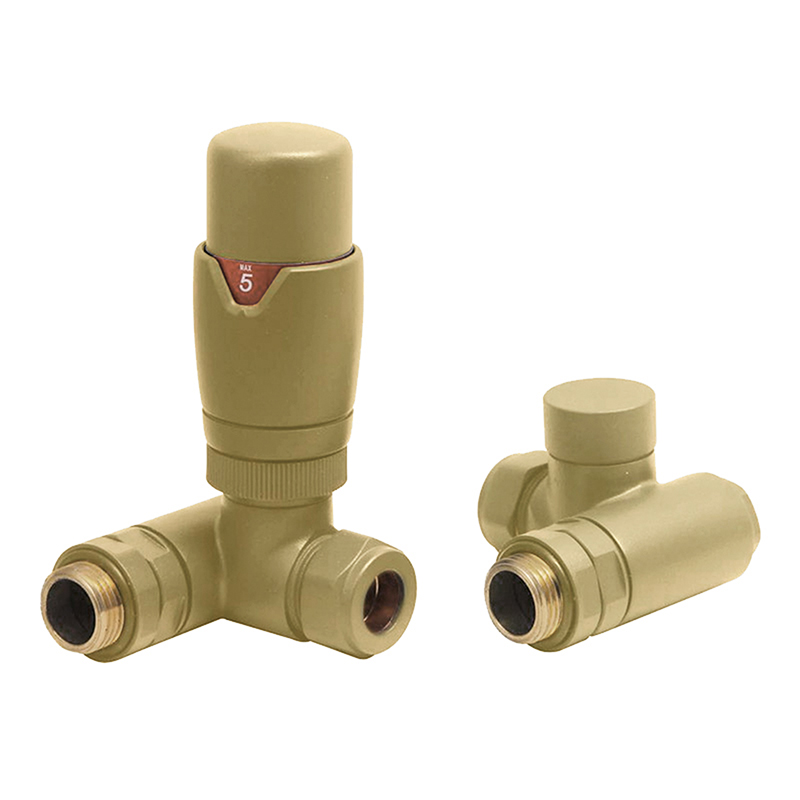 Thermostatic Corner Dual Fuel Radiator Valves - Brushed Brass