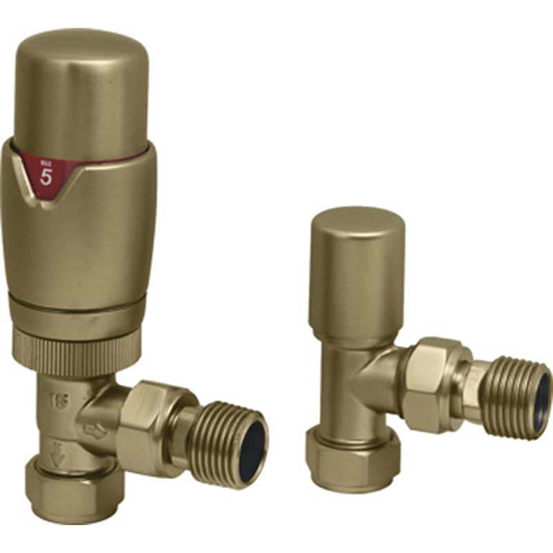 Thermostatic Radiator Valve Pack (pair) Angled - Brushed Brass