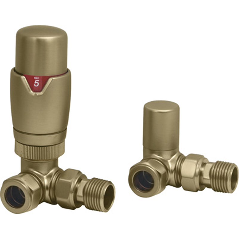 Thermostatic Radiator Valve Pack (pair) Corner - Brushed Brass