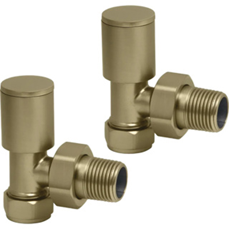 Round Radiator Valve Pack (pair) Angled - Brushed Brass