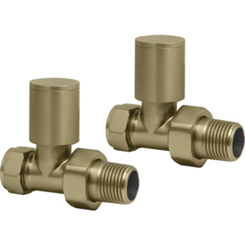 Round Radiator Valve Pack (pair) Straight - Brushed Brass