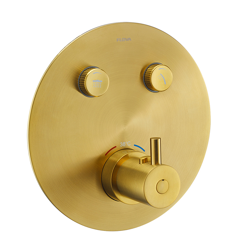 Levo Brushed Gold GoClick 2 Button Thermostatic Concealed Shower - Round