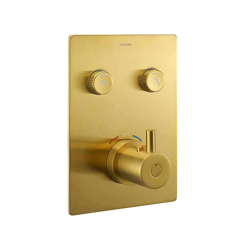 Levo Brushed Gold GoClick 2 Button Thermostatic Concealed Shower - Square
