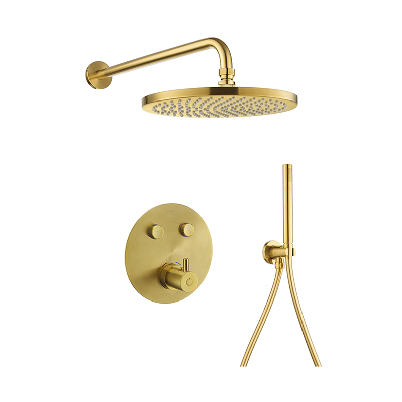 Levo Thermostatic 2-Outlet Round Shower Pack with Rainshower & Handshower Kit - Brushed Gold