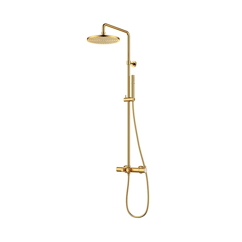 Levo Brushed Gold Exposed Thermostatic Shower Column with GoClick Flow Control