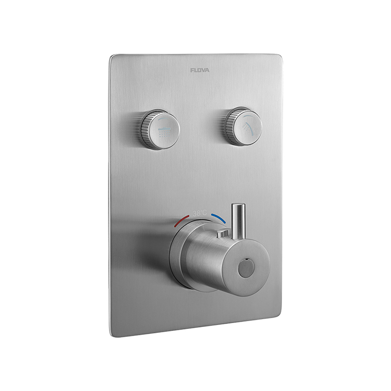 Levo Brushed Nickel GoClick 2 Button Thermostatic Concealed Shower - Square