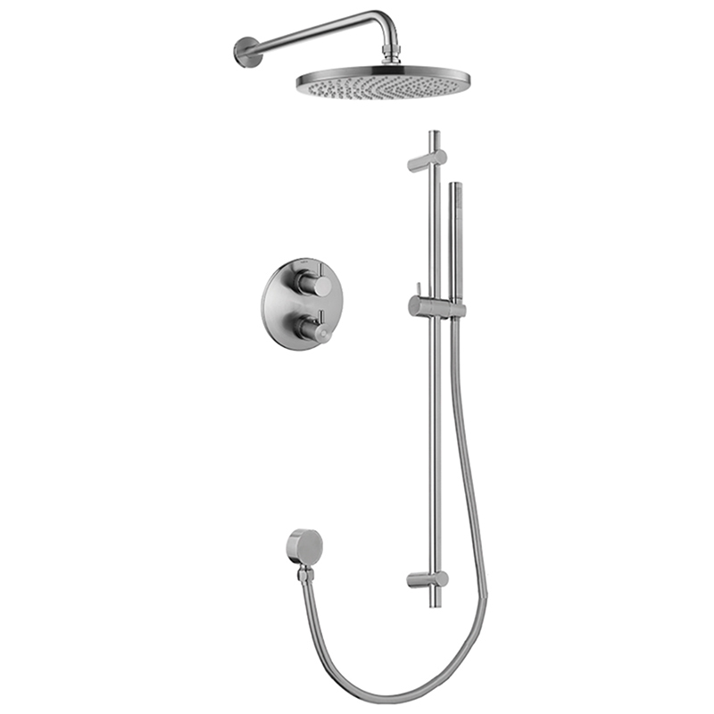 Levo Thermostatic 2-Outlet Round Shower Valve with Fixed Head & Slide Rail Kit - Brushed Nickel